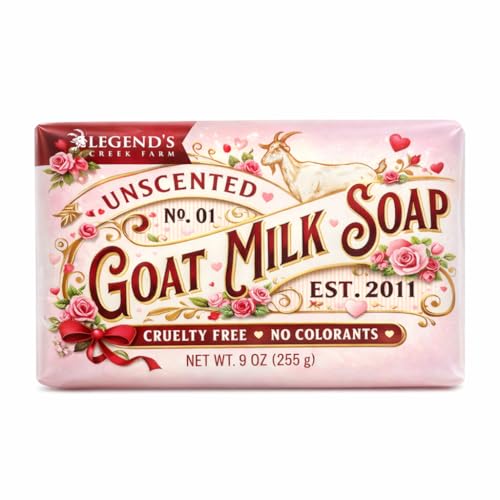 Legend's Creek Farm Goat Milk Soap - Triple Milled Cleansing Moisturizing Bar for Hands and Body - 9 Oz Creamy Lather, Nourishing, Natural Soap for Sensitive Skin (Unscented, Pack of 1)