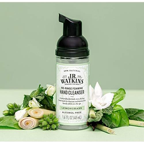 J.R. Watkins No-Rinse Foaming Hand Cleanser ? Hand Soap in Pump Dispenser ? Bathroom & Kitchen Foam Cleaner ? All Natural, Alcohol Free, Lemongrass, 1.6 fl. Oz., 6 Pack