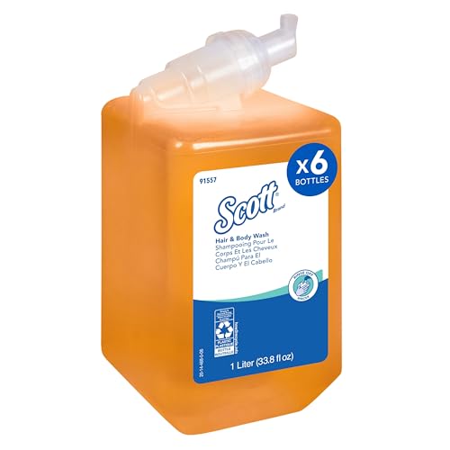 Scott¢ç Luxury Foaming Hair and Body Wash (91557), Citrus Scent Shampoo, Yellow / Clear, 1.0 L Bottles, 6 Bottles / Case