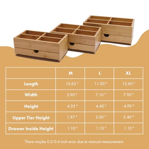 GOBAM Bamboo Makeup Organizers and Storage with Drawer - Wooden Cosmetic Organizer Countertop for Bathroom, Bedroom, Closet, Kitchen, Vanity & Dresser - Make up Vanity Station