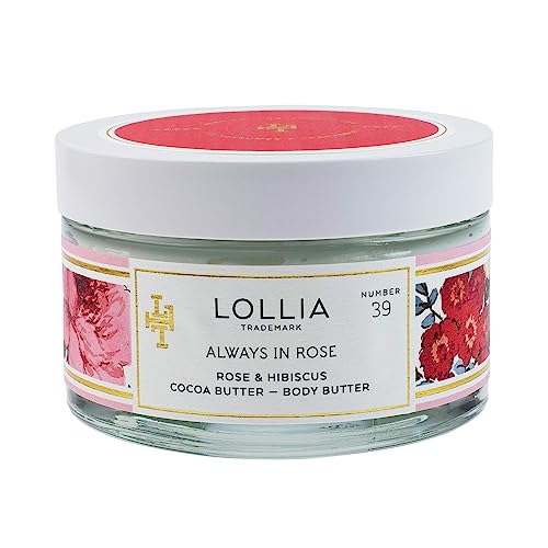 LOLLIA Always in Rose Body Butter, 5.5 oz. - Rose & Hibiscus Fragrance ? Shea Butter & Cocoa Butter, Body Lotion for Women, Hydrating & Smooth Body Moisturizer