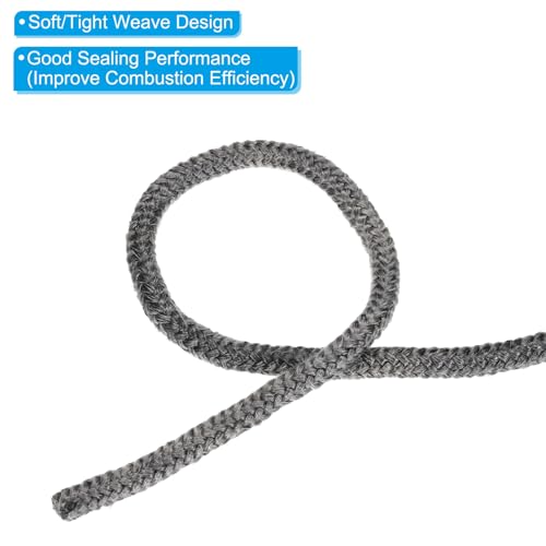 PATIKIL 9/16" x 98" Wood Stove Gasket, 2Pcs Graphite Fiberglass Round High-Temperature Resistance Seal Rope Replacement for Stoves Fireplace Door, Black
