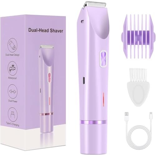 Bikini Trimmer for Women Dual Head,Painless Electric Razors,Bikini Shaver for Pubic Hair, Face, Legs(Lavender Purple)