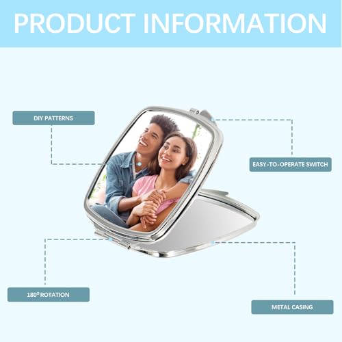 12 Sets Sublimation Blanks Compact Mirror Bulk,Double Sided Folding Pocket Makeup Mirror, Round/Square Handheld Mirrors for Purse, DIY Heat Transfer Crafts Supplies