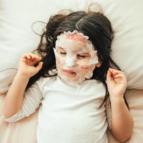 Puttisu Real Fruit Facial Mask Sheet for Kids, Children - Made with 100% Cotton, Moisturize, Sooths and Hydrates Skin (Strawberry- Pack of 21)
