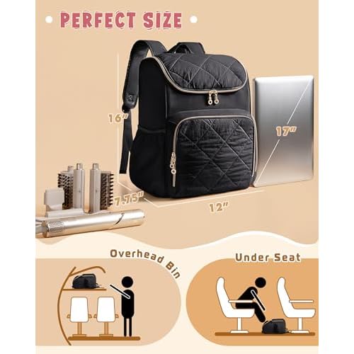 Insulated Hairstylist Travel Bag Backpack with Detachable Dividers and Multiple Pockets, Quilted Hair Tool Travel Bag with Multiple Pockets for Hairstylist and Barber, Black