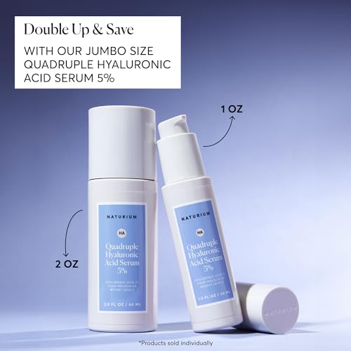 Naturium Quadruple Hyaluronic Acid Serum 5% Jumbo, Hydrating & Plumping Face Serum, Anti-Aging & Moisturizing Skin Care, Fragrance-Free, 2 oz
