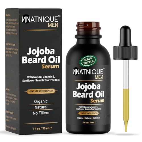 Natnique Jojoba Beard Oil for Men with Vitamin E & Tea Tree ? Organic Conditioner & Growth Oil ? Moisturizer for Facial Hair, Mustache & Dry Skin ? Softener for Itch, Dandruff & Grooming Care ? 1 oz