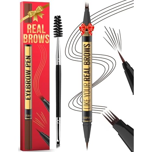 Eyebrow Pen - Microblading eyebrow pencil with Micro-Fork Tip & Precision Tip for Natural Brows, Eyebrow Pencils for Women, Dual-Ended Brow Brush, Waterproof, Dark Brown