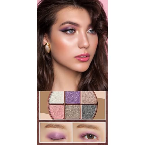 Glitter Eyeshadow Palette, 6 Colors Sparkle Shimmer and Matte Eye Shadow, Highly Pigmented Waterproof Long Lasting Makeup Set. (Color 4)