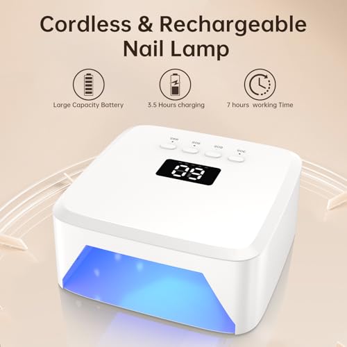 UV Nail Lamp CHRISTINE SHELLY, Rechargeable LED Nail Light Professional Nail Dryer with 4 Timer Setting, Touch Control & Auto Sensor Curing lamp, White Women