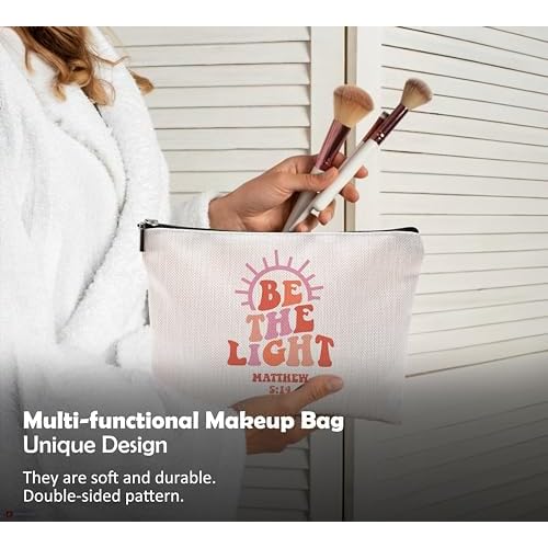 Christian Gifts for Women,Bible Verse Makeup Bag,Be The Light Cosmetic Bags With Zipper,Makeup Bag Gifts for Christian Women