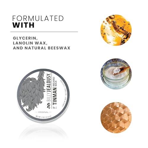 Billy Jealousy Tinman Beard Wax with Light Hold & Matte Finish, Nourishing Beard Care Product Formulated with Natural Beeswax & Glycerin for Soft, Tamed Facial Hair, 2 Oz