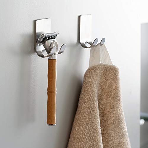 kwmobile 2x Razor Holder- Self-Adhesive Aluminum Alloy Shaver Wall Mount - Bathroom Organizer for Showers - Silver