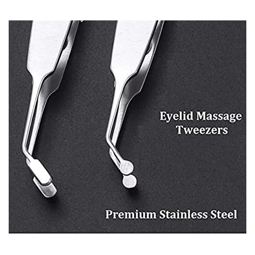 Meibomian Gland Expressor Professional Forceps Premium Stainless Steel Eyelid Massage Tweezers for Dry Eyes, High Precision Tweezer Tools - Rectangle Tip