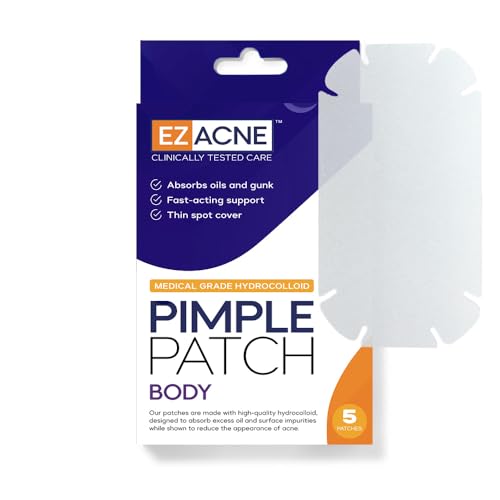 EZACNE¢â Extra Large Pimple Patches for Body ? Large Hydrocolloid Acne Patches for Back, Face, Forehead, Chin, Neck, Shoulders ? Big Zit Patch for Breakouts (5 Count)