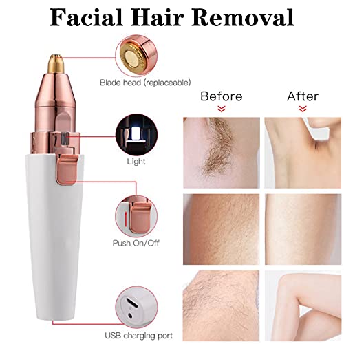 Facial Hair Remover for Women,Nose Hair Trimmer Rechargeable 2-1 Eyebrow Razor Portable Electric Shaver Painless Hair Remover Device for Face Nose Peach Fuzz Body Beard Lips Chin Female Hair Removal