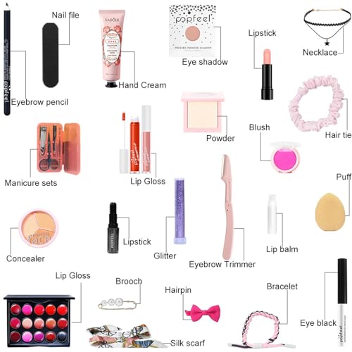 FantasyDay All in One Makeup Kit for Women Full Kit Girls Makeup Gift Sets Xmas Essential Bundle Include Eyeshadow Palette Lipstick Blush Concealer Eyeliner Mascara Foundation Brush Eyebrow Pencil