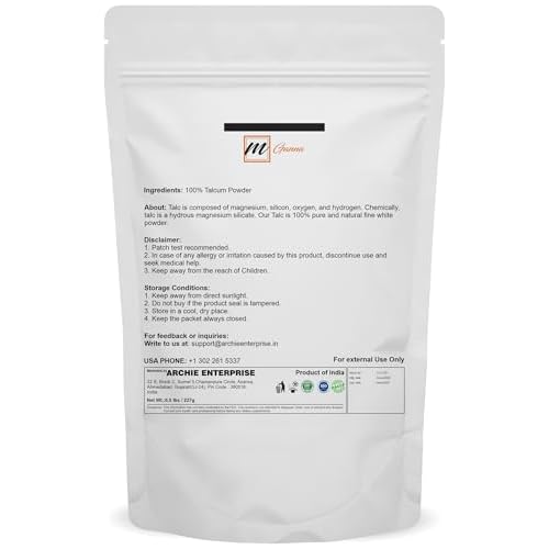 100% Natural Talc Powder for Facial Make-up, Absorption, Lubrication, and Multi-Purpose 0.5 LBS / 227 GMS