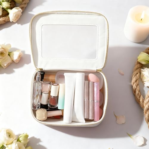 Clear Makeup Bag, Waterproof Portable Cosmetic Bag, Travel Organizer with Zipper, White