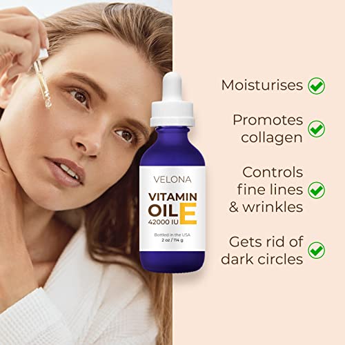 Vitamin E Oil - 2 oz | 42,000 IU | 100% Pure & Natural | for Face, Hair, Body, Skin Care, Stretch Marks, Nails, Cuticles, Scars | Food & Cosmetic Grade | Moisturizing Hexane Free¡¦