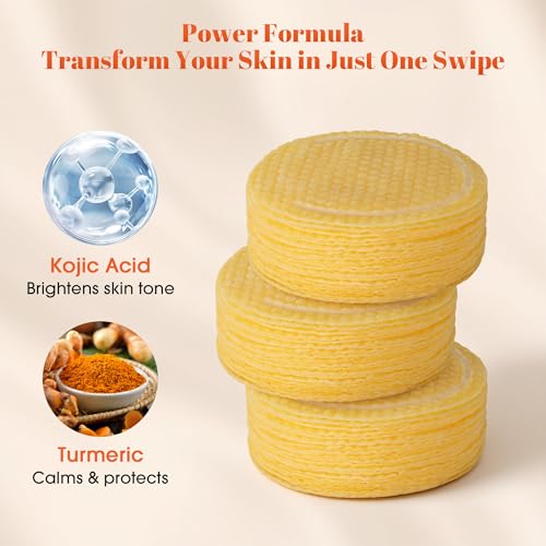 Turmeric Kojic Acid Cleansing Pads: Skin Brightening Turmeric Face Scrub Pads ? Gentle Turmeric Facial Pad for Even Skin Tone, Radiant Complexion - Enrich Kojic Acid & Turmeric ? 50PCS