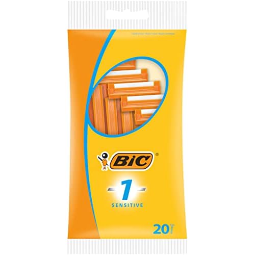 BIC 1 Sensitive, Single Disposable Razor Blade for Men, Designed for a Comfortable, Sensitive Shave, Pack of 20