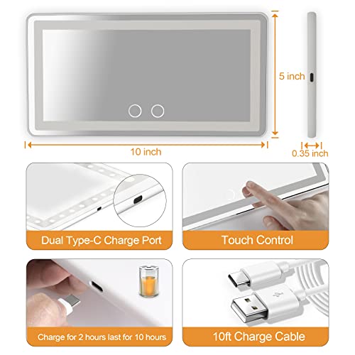UYYE Car Visor Vanity Mirror, Rear Makeup Mirror, Touch on Screen & 3 Light Modes, Rechargeable Travel Makeup Mirror with LED Lights Mirror, Car Accessories, Built-in Lithium Battery (White)