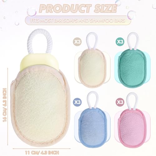 Sunnyray 12 Pcs Bath Body Exfoliating Soap Saver, Exfoliator Scrubber Pouch, Bath Loofah Sponge Body Scrubber Shower Sponge Exfoliating Mesh Pouf for Women and Men Bathing (Soft Color)