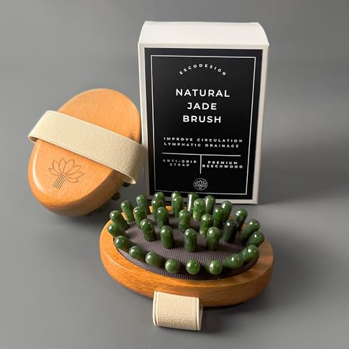 Natural Jade Body Brush with Beechwood Handle | Jade Massage & Lymphatic Brush for Full Body | Eco-Friendly Wellness Tool