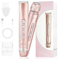 2 in 1 Women Electric Shaver Dual Head Bikini Trimmer for Women IPX7 Waterproof Wet & Dry Use Body Hair Trimmer and Facial Hair Remover Body Shaver for Bikini Underarm Leg Arm Body Face