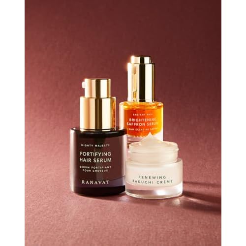 RANAVAT Royal Trio Travel Size Gift Set - Set Includes Brightening Saffron Face Serum, Renewing Bakuchi Face Cream & Fortifying Hair Serum - Clinically Tested Vegan Skincare & Haircare (3 Count)