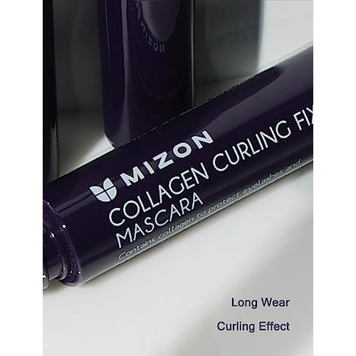 MIZON Collagen Curling Fix Mascara long lasting no smudges high volume korean make up with skincare benefits (0.20 oz)