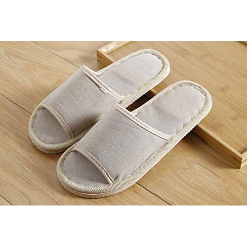 6 Pair of Open Toe Breathable Slippers,Solid Color Casual Slippers,Spa Slippers for Guests, Hotel, Travel, Unisex Universal Size Washable (3 beige medium size+3 gray large size)