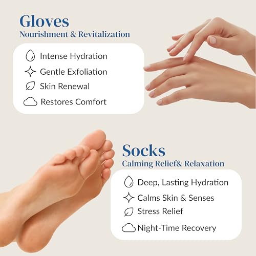 Epielle Intensive Repairing Hand & Foot Masks, Restore and Moisturize Dry, Cracked Skin, Self Care Gifts for Women, Spa Kit, Stocking Stuffers, 6 Moisturizing Gloves & 6 Moisturizing Socks