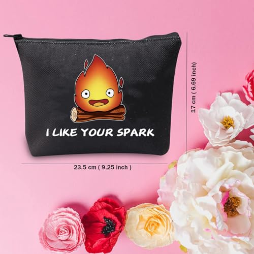 TSOTMO Calcifer Makeup Bag Calcifer Japanese Anime Inspired Gift For Anime Lovers Fire Gift (SPARK BLK)