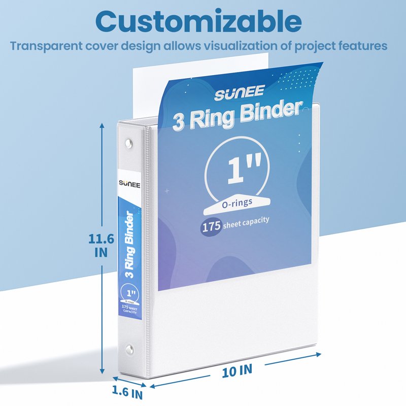 3 Ring Binders Bulk Set - Clear View, PVC-Free, 1 Inch Capacity for Office & School