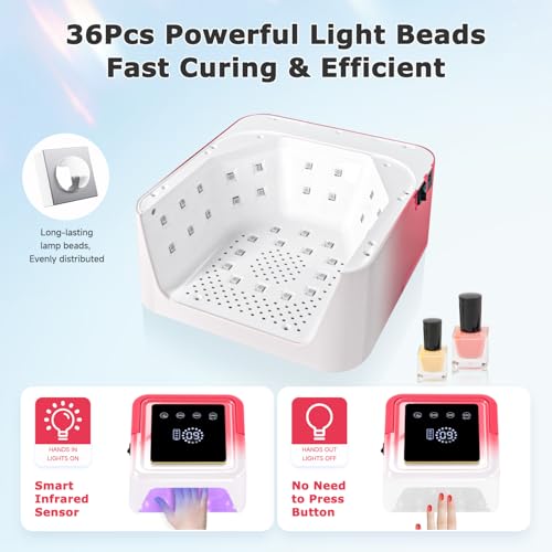 Cordless UV LED Nail Lamp, 108W Rechargeable Nail Light with 36 Beads, Built-in Large Touch Display Gel Nail Lamp for Easy to Use, Nail UV Light with Auto Sensor & 4-Timer Modes for Home & Salon