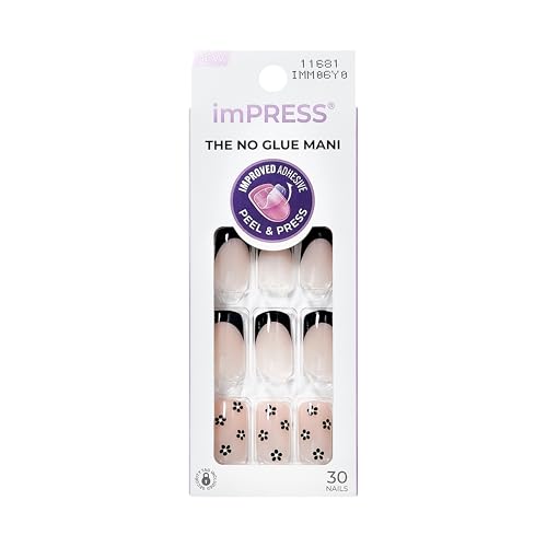 KISS Impress No Glue Mani 30 Pcs Press on Nails, Easy Apply, Hassle-Free Removal, Simple Peel & Press, Essential Tools Included, Prep Pad, Instructions Sheet, 1 Manicure Stick, 1 Mini File (So Lucky)