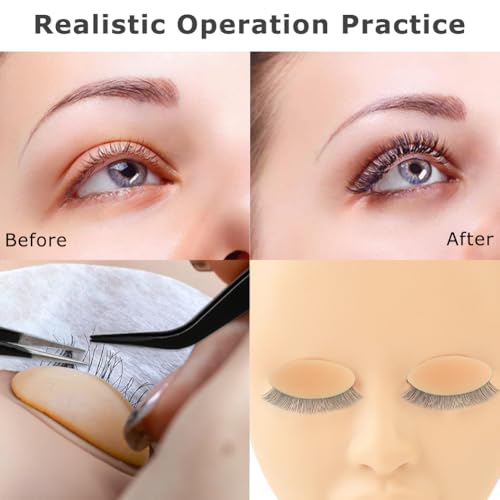12PCS Realistic Replacement Eyelids with Eyelashes for Mannequin Head, Silicone Rubber Eyelids for Eyelash Training Practice, Tan Color