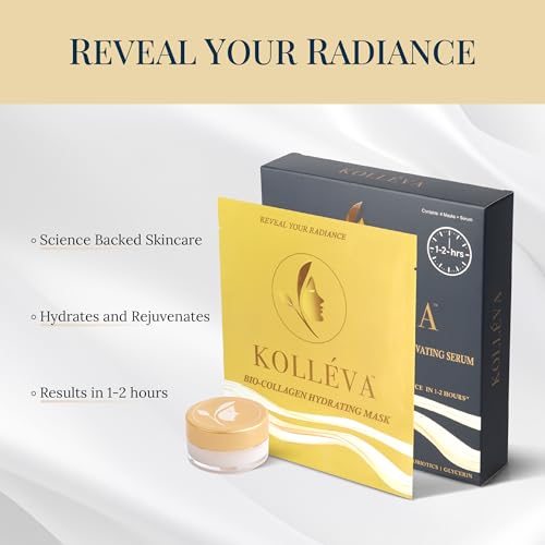 Koll?va Bio-Collagen Hydrogel Face Masks - Instant 2-Hour Radiant Glow & Deep Hydration, Clinical-Grade Anti-Aging - 4 Pack with Activating Serum, USA Innovation