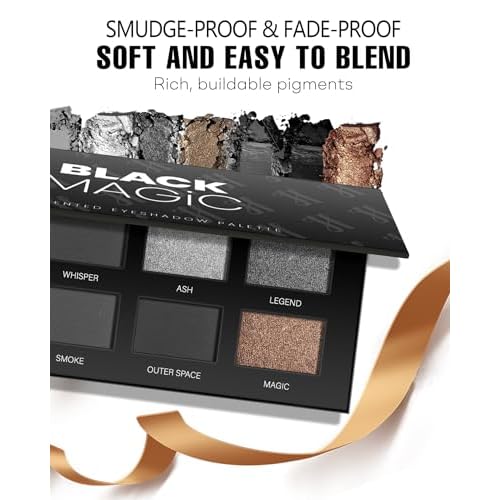 Black Smoky Eye Shadow Palette 8Color Dark Grey Smokey Eyeshadow for Goth Makeup Black Silver White Gray Shade for Halloween (BlackS)