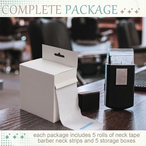 Marspark 5 Rolls Barber Paper Neck Strips with Hanging Dispenser, Professional Barber Supplies, Stretchy Paper Neck Tape, Barbershop Hairdressing Accessory Tool