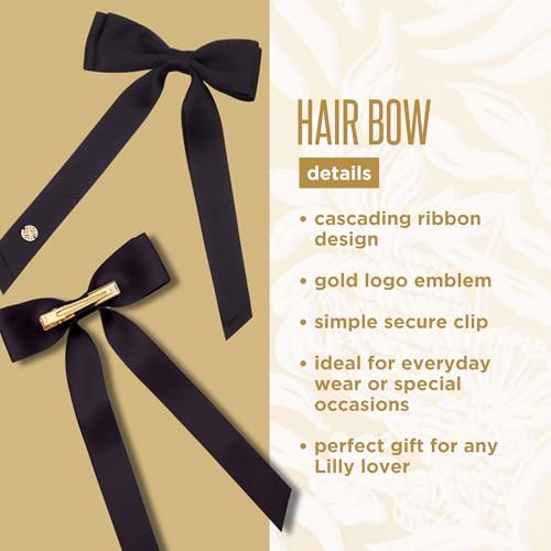 Lilly Pulitzer Hair Bow for Women with Gold Logo, Clip In Hair Accessories for Adults, Black
