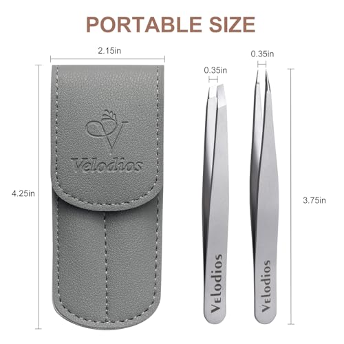 Tweezers for Eyebrows, Pointed TipTweezers for Women Facial Hair, Ingrown Hair Removal, Slanted and Pointed Tip Tweezers Set with PU Travel Case (Slant & Pointed Tweezers Set)