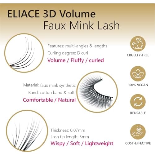 Eliace False Eyelashes Natural look Cat Eye Lashes Wispy Strips,15 Pairs, 3D Mink Lashes Volume Fluffy,Fake Eyelashes Thin Soft Band Comfortable Cross Wispy Lash Reusable, Anne Style