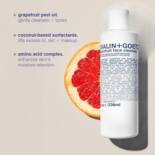 MALIN+GOETZ Grapefruit Face Cleanser | Gentle 3-in-1 Foaming Gel Vitamin-Rich Grapefruit, Amino Acids + Coconut-Based Surfactants | Purifies, Balances + Brightens | Vegan + Cruelty-Free (8 Fl Oz)