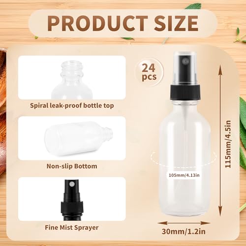 BILLIONSTARS 48 Pack 2oz Glass Boston Round Bottle with Fine Mist Sprayer - Clear - Essential Oils, Bath, Beauty, Hair & Cleaning - Leakproof Travel Bottles