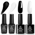 Beetles Black White Gel Polish Set - 4Pcs Gel Polish Kit Black White Colors Gel with No Wipe Top & Base Coat Nail Kit Soak Off UV LED Lamp Manicure Salon DIY Home