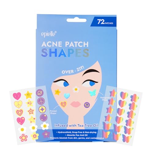 Epielle Acne Patch Shapes Edition, Hydrocolloid Dressing, Fun for Parties, Sleepovers, Girls' Nights, Teenager Gift (Daily Patch, 72ct)